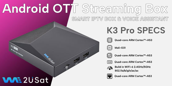 कस्टम एंड्रॉयड आईपीटीवी बॉक्स 4K HD 2.4G/5G वाईफ़ाई BT5.0 2G रैम 8G We2u K3 प्रो